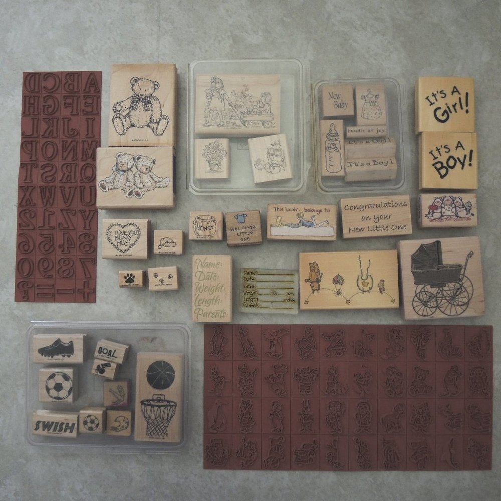 5lb Box Rubber Stamps Kids, New Baby, Bears, Alphabet & Sports